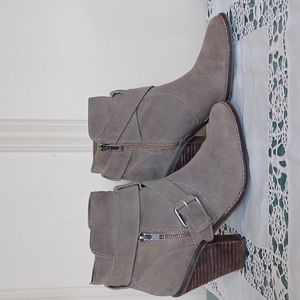 Dolce Vita- Suede Gray Leather Booties Double Zippers Stacked Heel Size 8